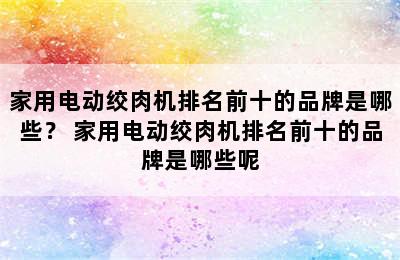 家用电动绞肉机排名前十的品牌是哪些？ 家用电动绞肉机排名前十的品牌是哪些呢